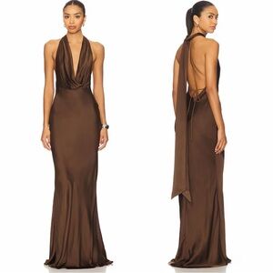 SAU LEE Pearl Gown in Mocha